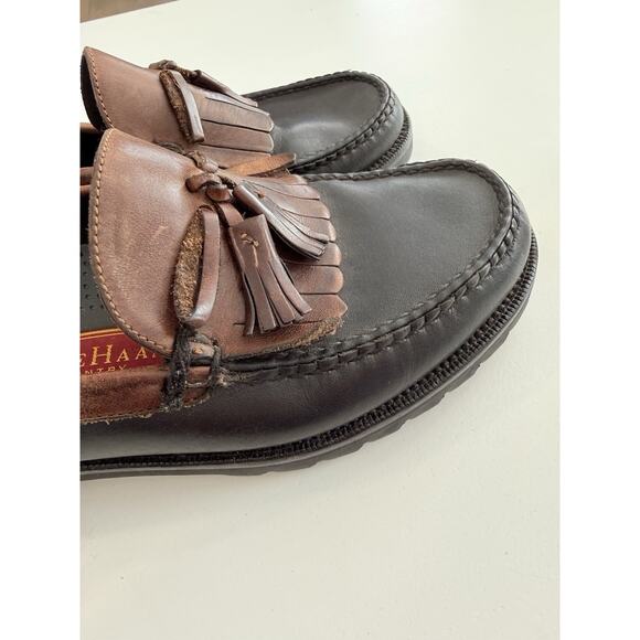 Cole Haan Shoes Mens Size 9 Black Brown Leather Loafers Slip On Tassle Fringe main image 7